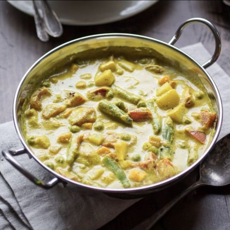 Veggie korma curry in a kadai
